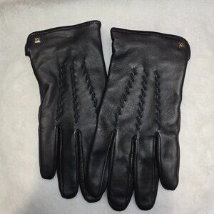 Lauren Ralph Lauren Leather Gloves Black Size L Felt Lined Whipstitch Points